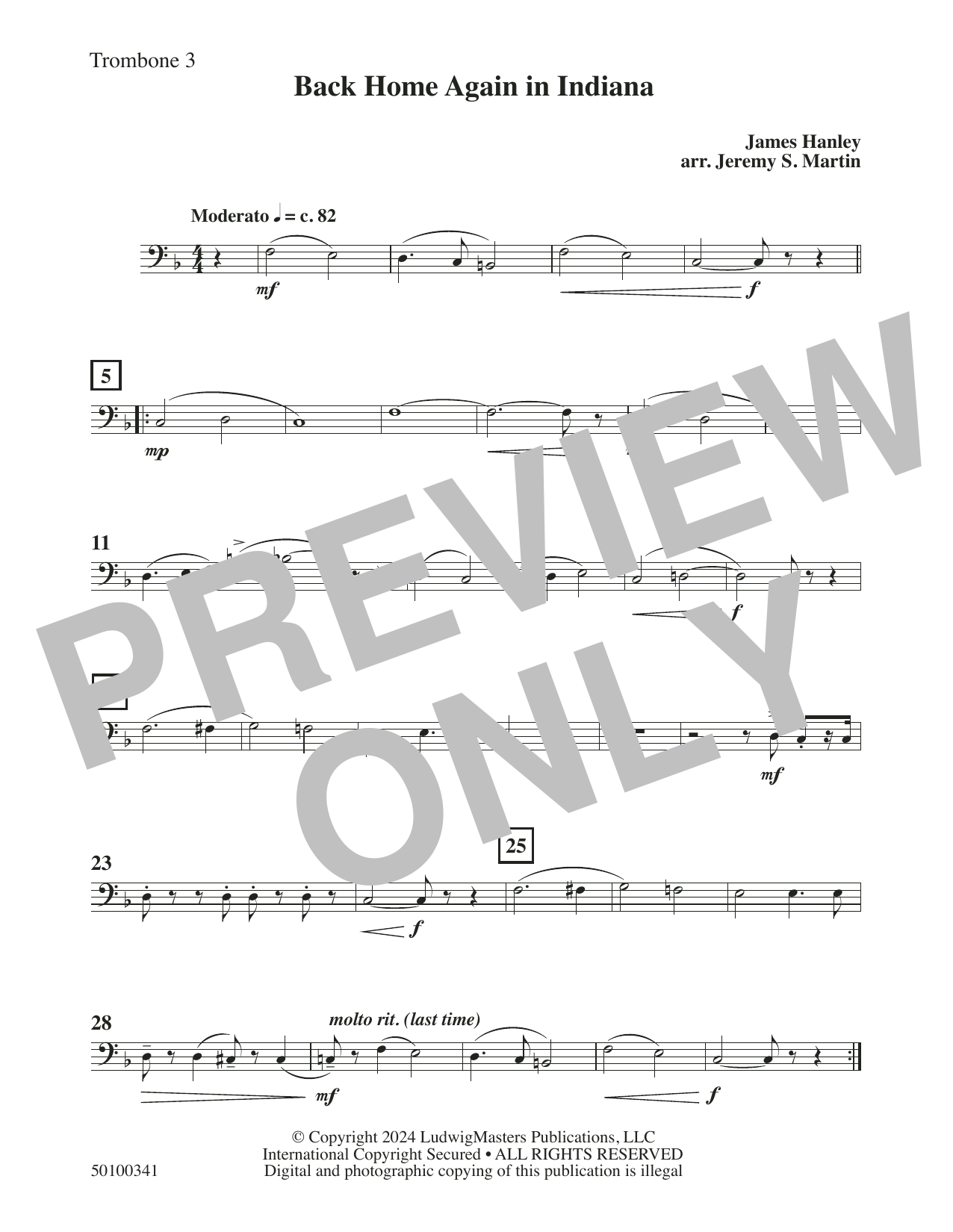 Back Home Again in Indiana (arr. Jeremy S. Martin) – Trombone 3 Back Home Again in Indiana (arr. Jeremy S. Martin) – Trombone 3