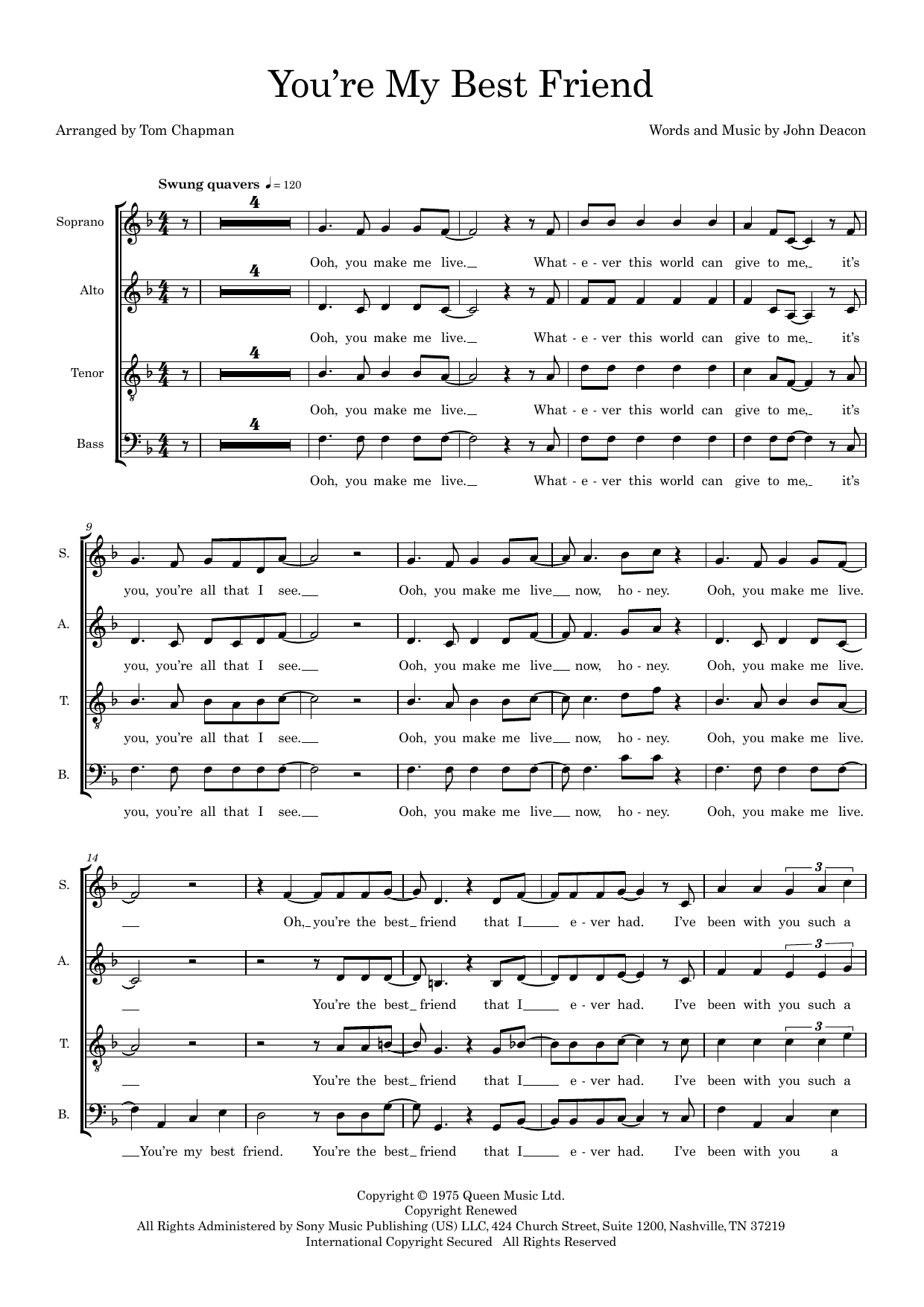 You’re My Best Friend (arr. Tom Chapman) – Choral Score You’re My Best Friend (arr. Tom Chapman) – Choral Score
