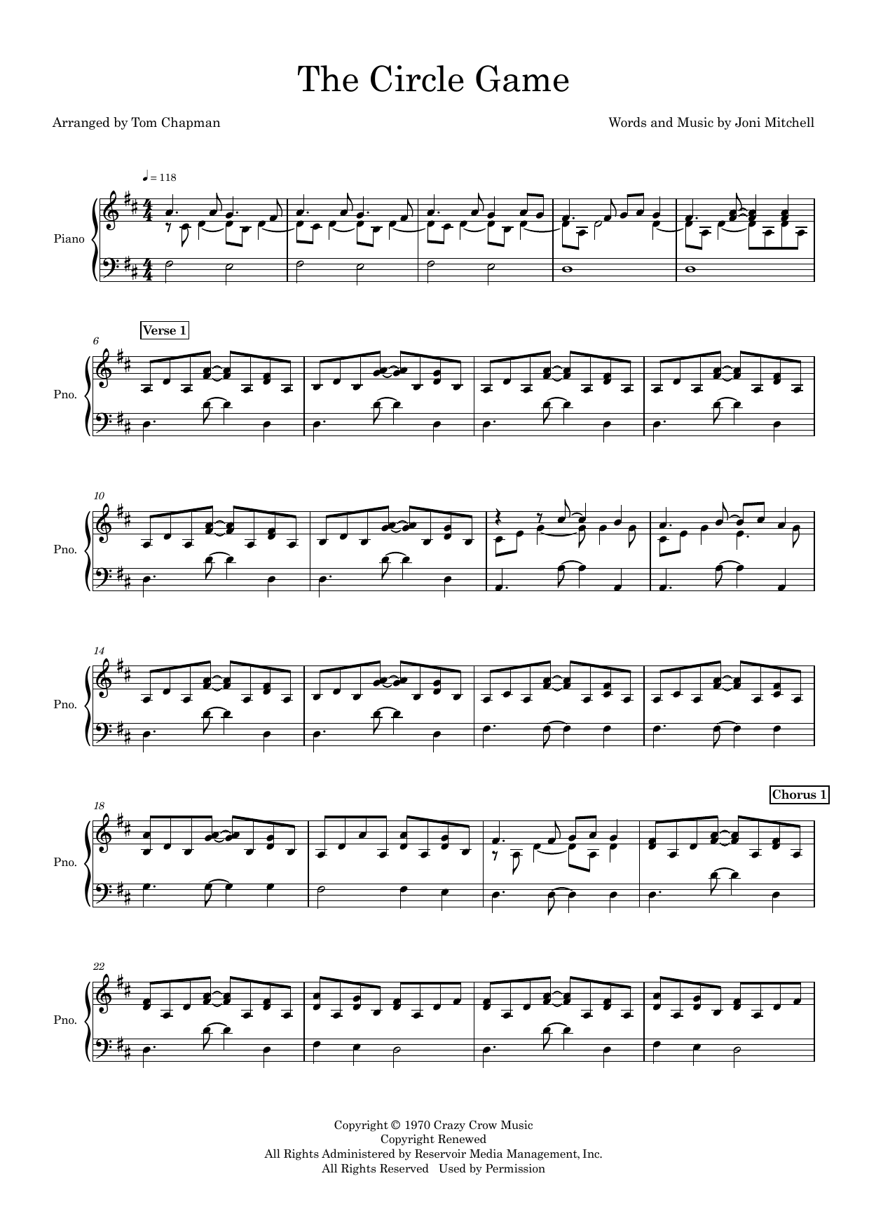 The Circle Game (arr. Tom Chapman) – Piano The Circle Game (arr. Tom Chapman) – Piano