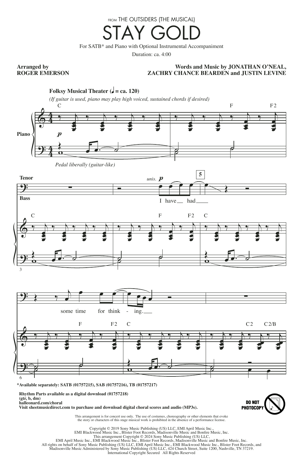 Stay Gold (from The Outsiders) (arr. Roger Emerson)