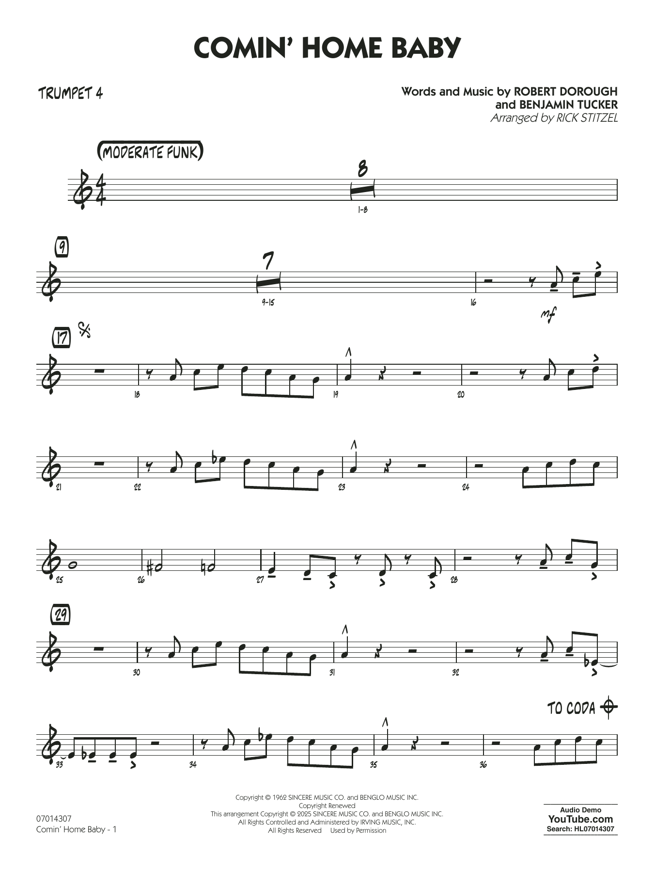 Comin’ Home Baby (arr. Rick Stitzel) – Trumpet 4 Comin’ Home Baby (arr. Rick Stitzel) – Trumpet 4