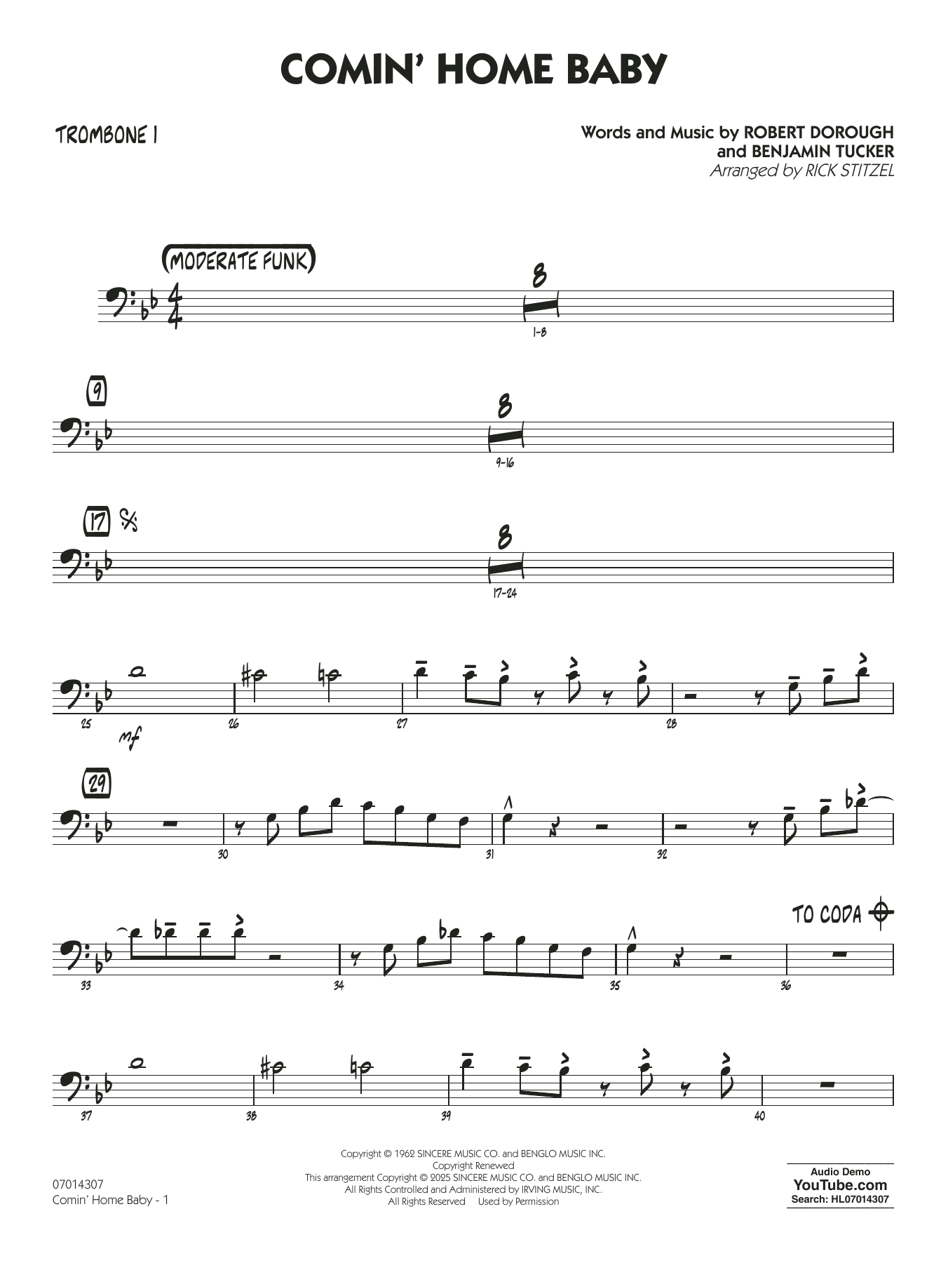 Comin’ Home Baby (arr. Rick Stitzel) – Trombone 1 Comin’ Home Baby (arr. Rick Stitzel) – Trombone 1