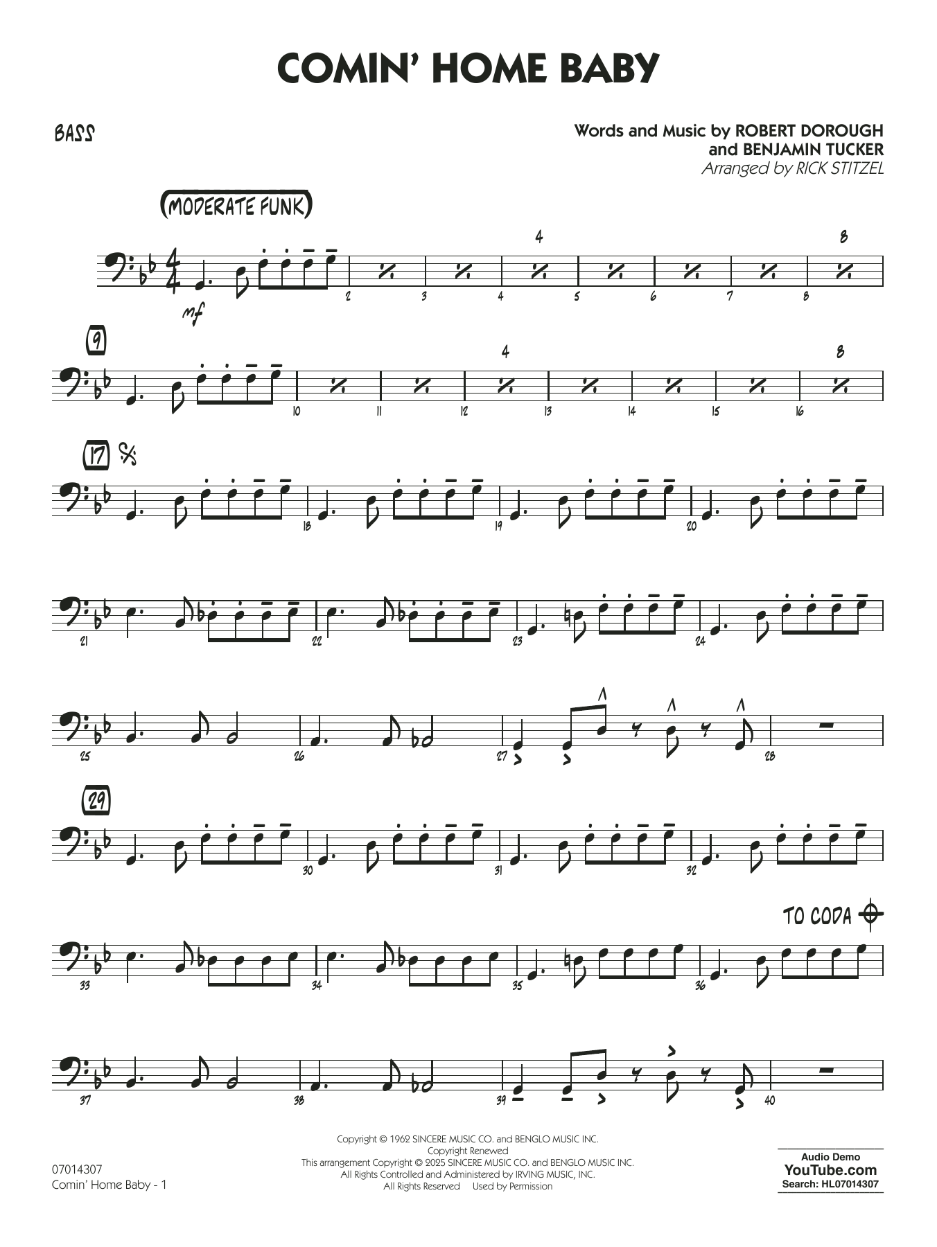 Comin’ Home Baby (arr. Rick Stitzel) – Bass Comin’ Home Baby (arr. Rick Stitzel) – Bass