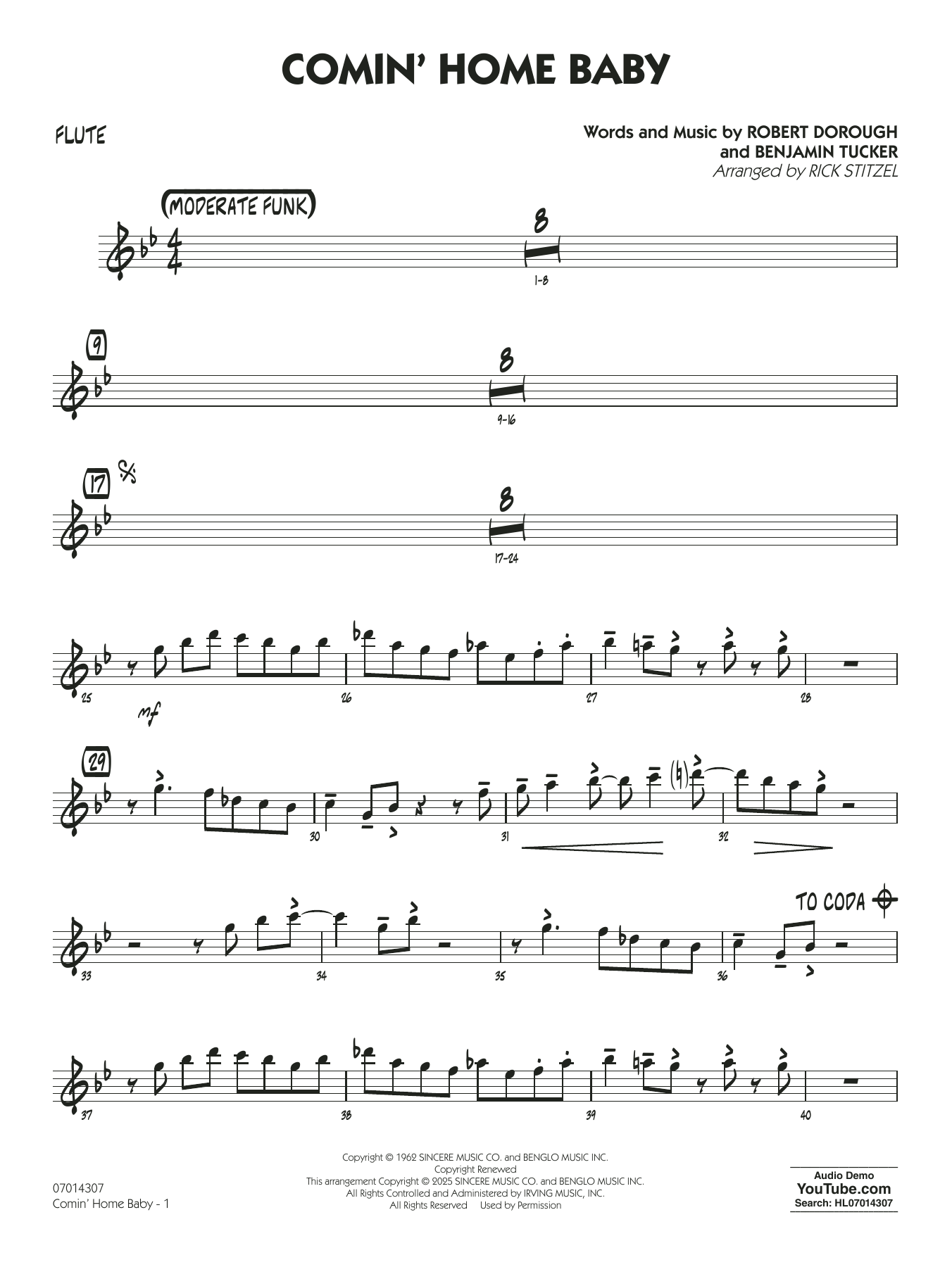 Comin’ Home Baby (arr. Rick Stitzel) – Flute Comin’ Home Baby (arr. Rick Stitzel) – Flute