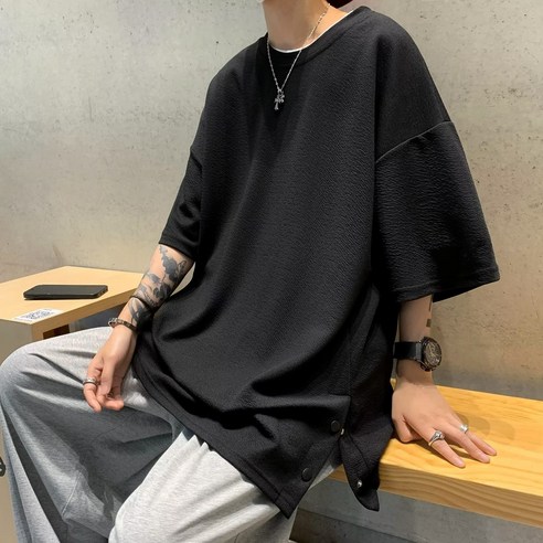 티셔츠남반팔문예멋쟁이여름루즈핏일본티ST16524