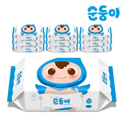 [순둥이] PC-01 /프리미엄 무향 플레인 물티슈 70매 캡형 10팩, 없음:없음 / 없음:없음, 상세 설명 참조