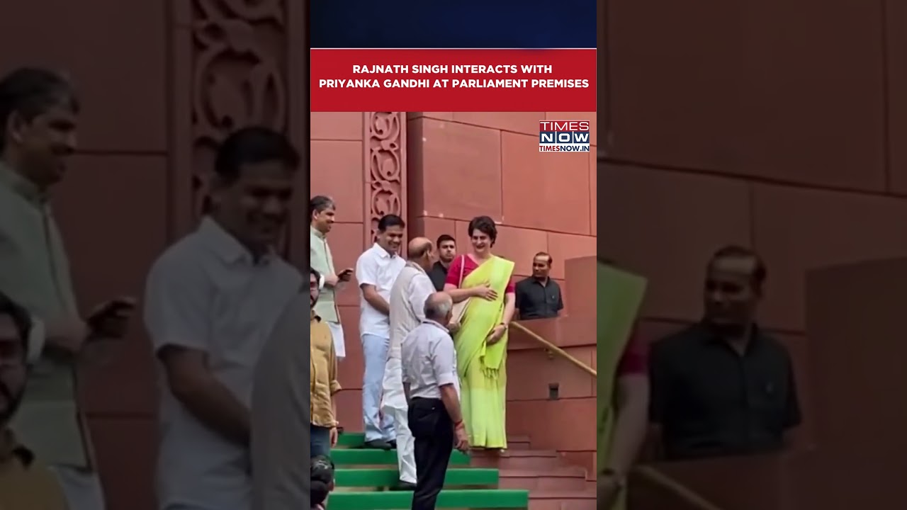 Def Minister Rajnath Singh Interacts With Congress MP Priyanka Gandhi At Parliament Premises #shorts Def Minister Rajnath Singh Interacts With Congress MP Priyanka Gandhi At Parliament Premises #shorts