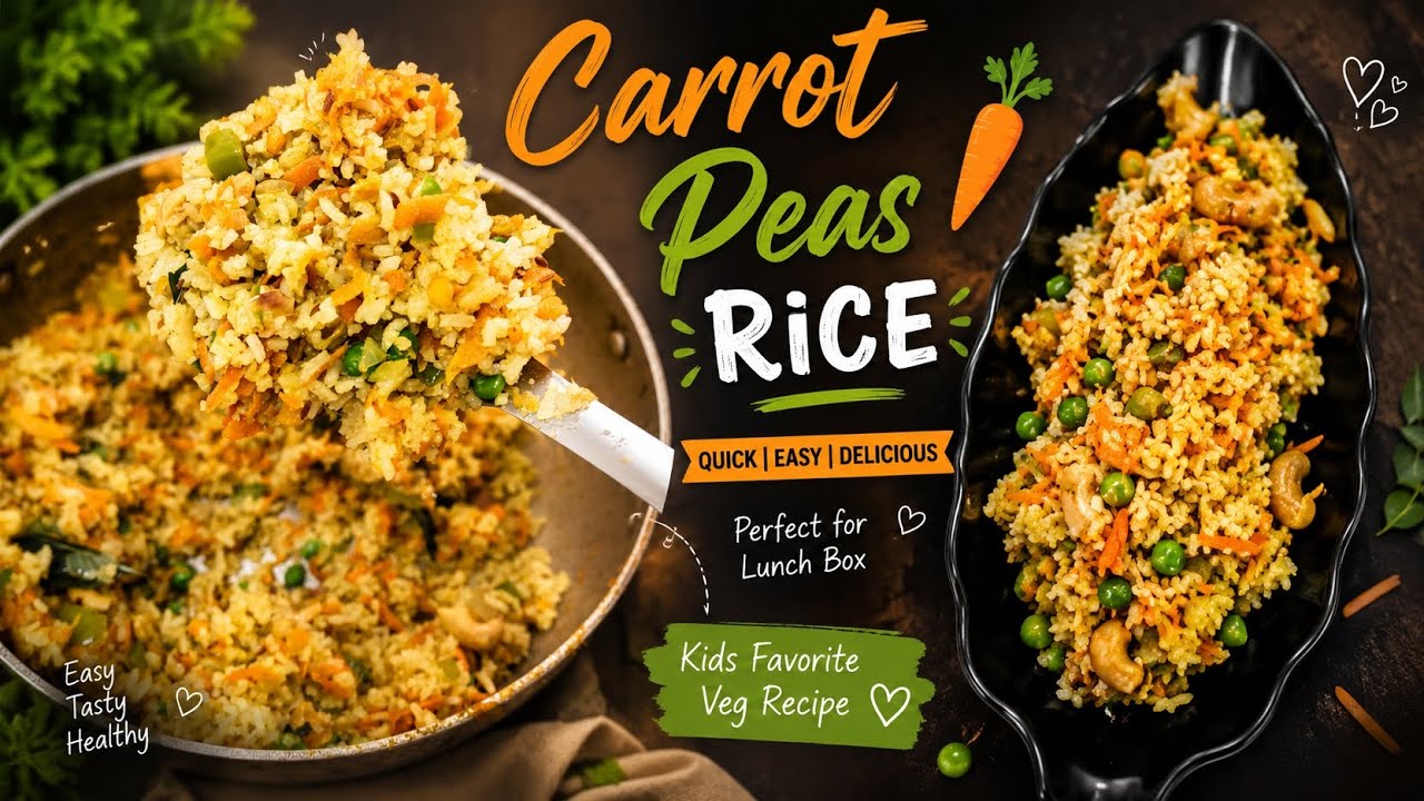 Carrot Peas Rice Recipe | Easy Healthy Lunch Box Rice for Kids#carrotpeasrice#kidslunchbox #vegrice Carrot Peas Rice Recipe | Easy Healthy Lunch Box Rice for Kids#carrotpeasrice#kidslunchbox #vegrice