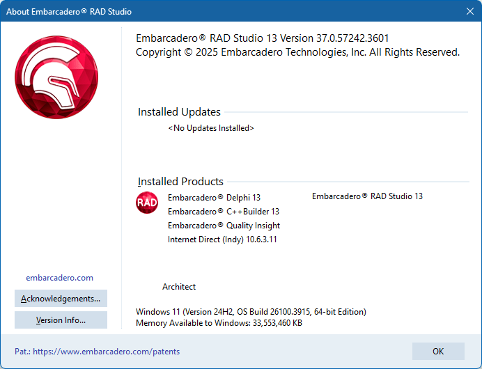 Embarcadero RAD Studio 13.0 Florence Architect Version 37.0.57242.3 601 Embarcadero RAD Studio 13.0 Florence Architect Version 37.0.57242.3 601