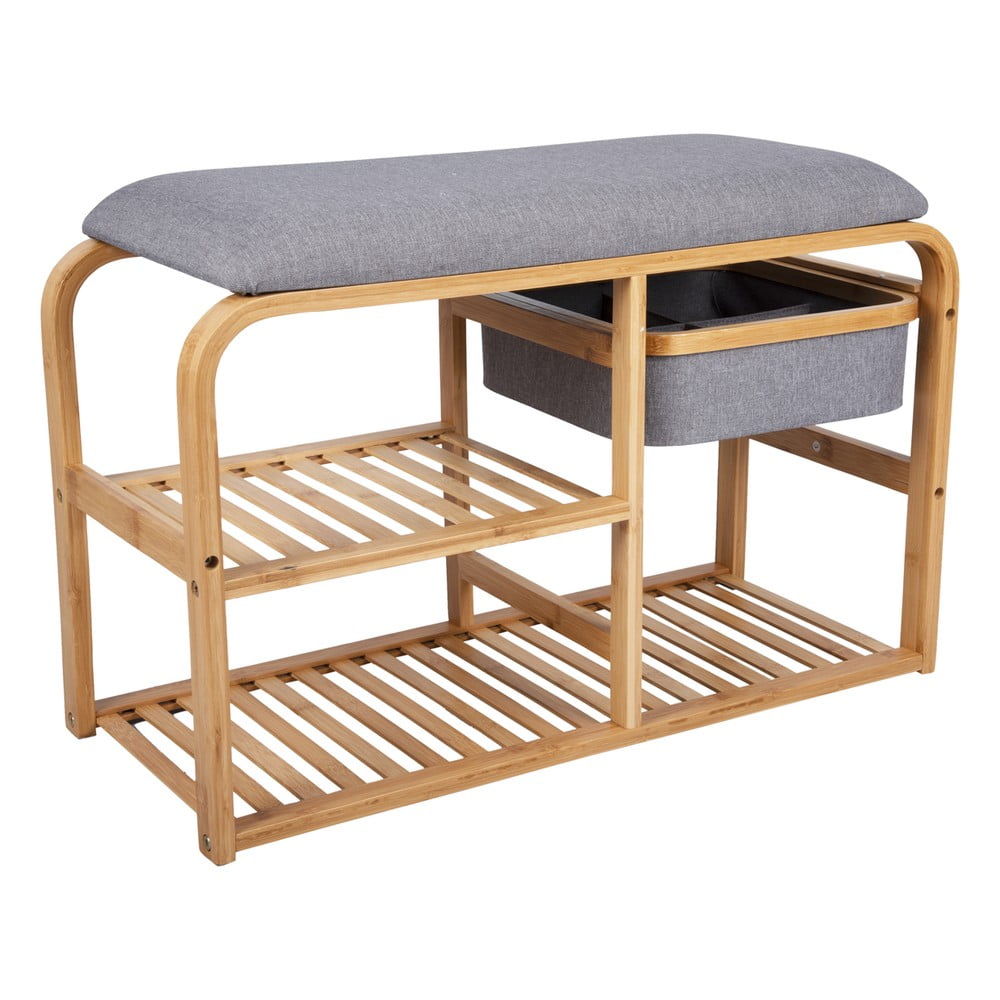 Bambusový botník s šedým polstrováním Leitmotiv Bench, šířka 70 cm Bambusový botník s šedým polstrováním Leitmotiv Bench, šířka 70 cm