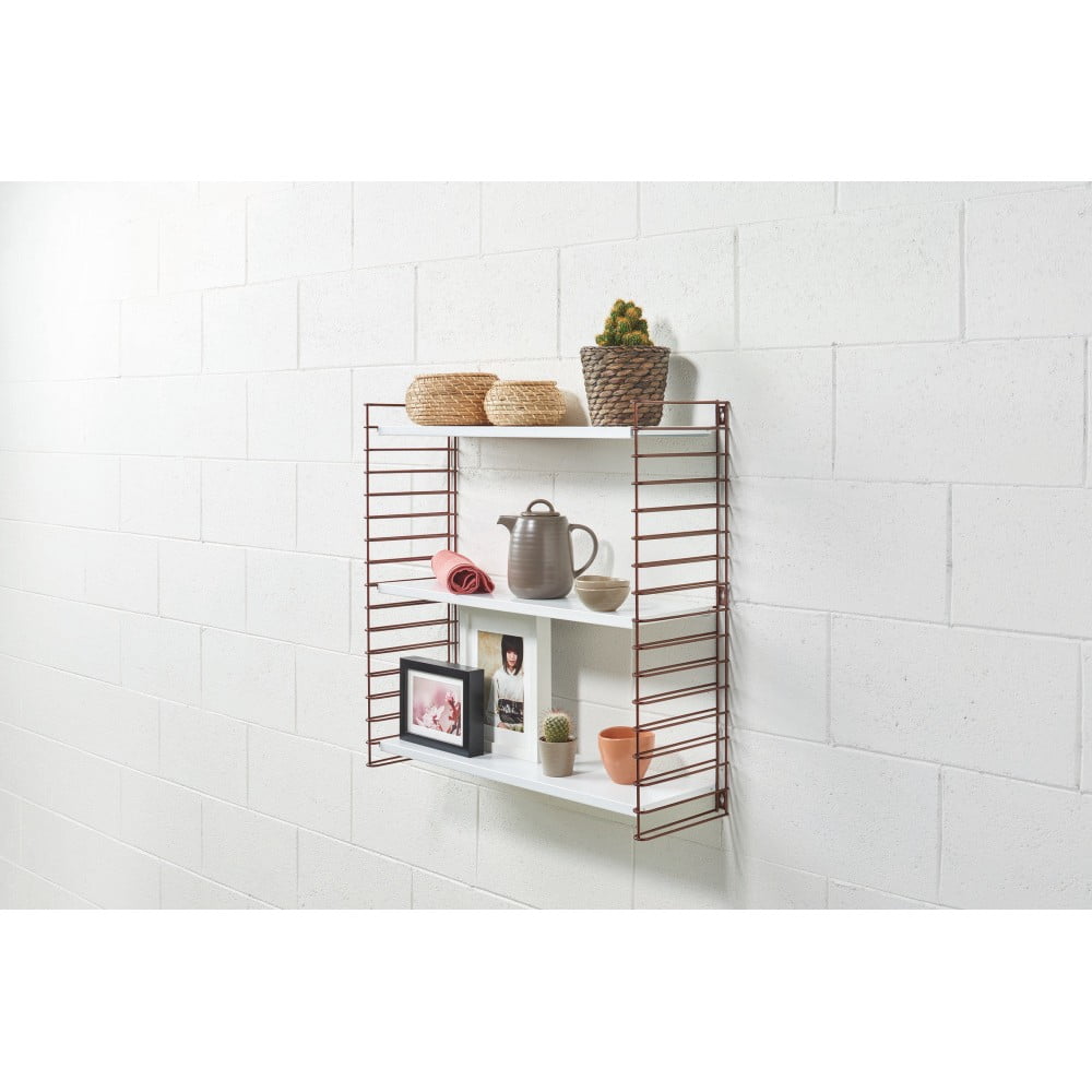 3patrový regál s detaily v barvě mědi s bílými policemi Metaltex Libro, šířka 70 cm - Obrázek 2