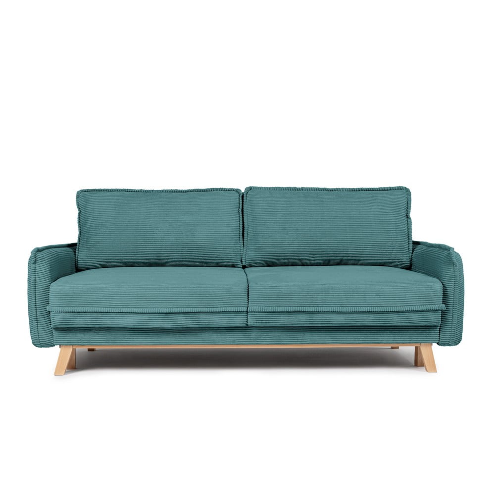 Tyrkysová manšestrová rozkládací pohovka 218 cm Tori – Bonami Selection Tyrkysová manšestrová rozkládací pohovka 218 cm Tori – Bonami Selection