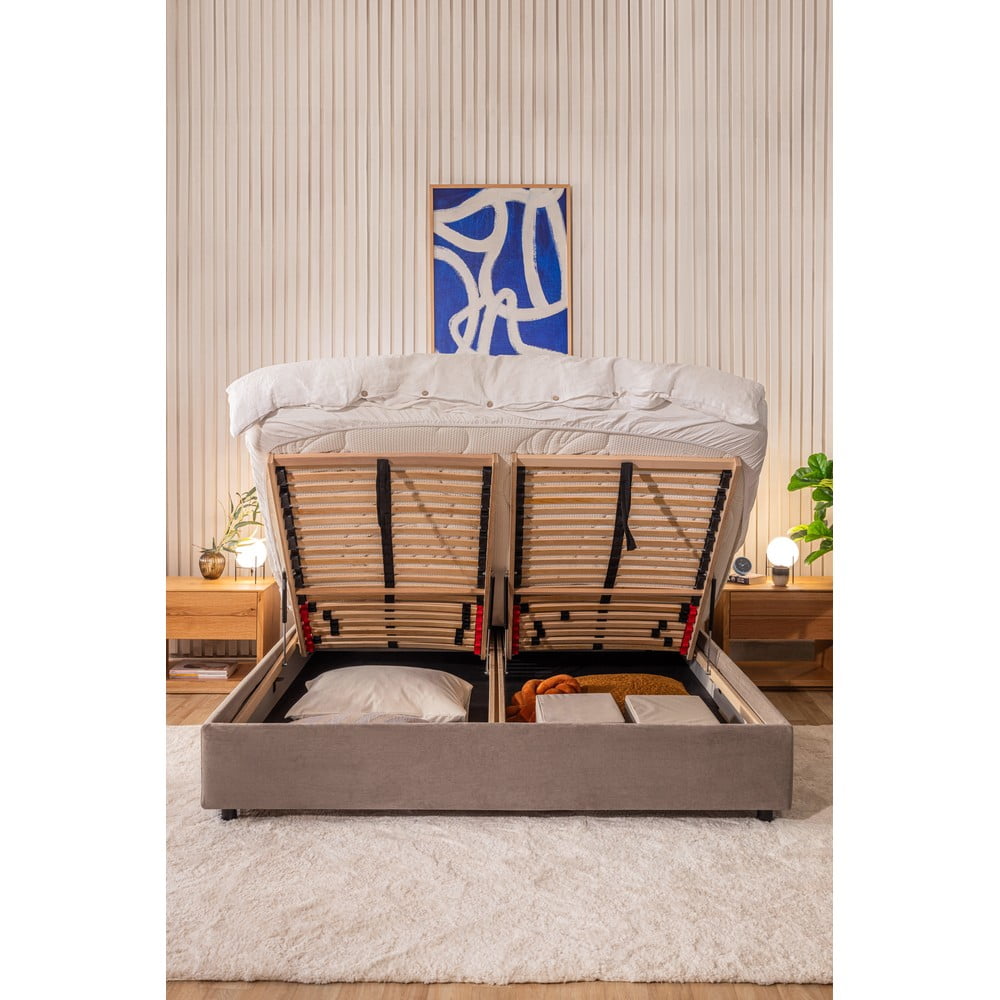 Čalouněná dvoulůžková postel taupe s úložným prostorem s roštem 180x200 cm Myra Bold – Bonami Selection - Obrázek 2