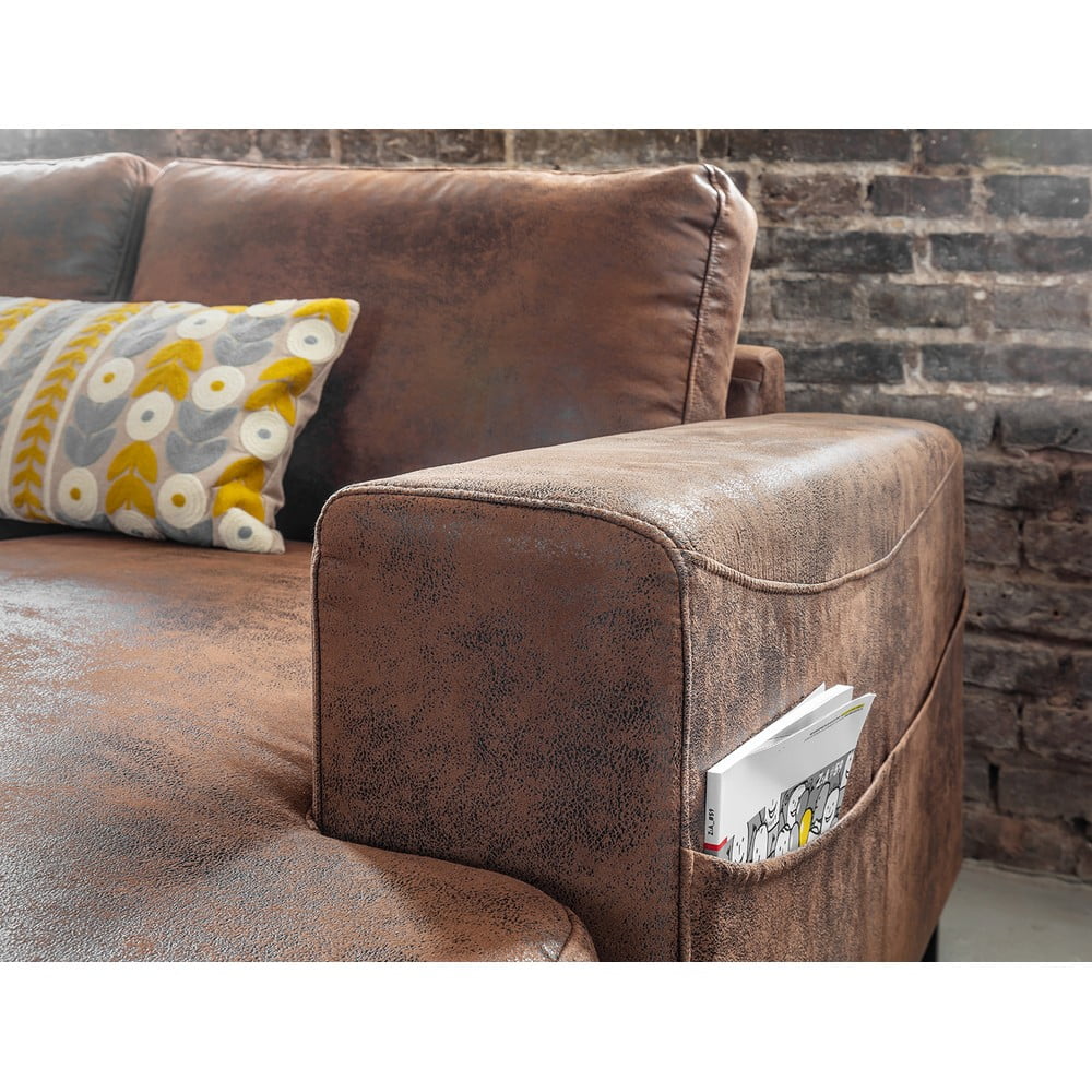 Hnědá rozkládací pohovka do "U" z imitace kůže Miuform Lofty Lilly Vintage, levý roh - Obrázek 2