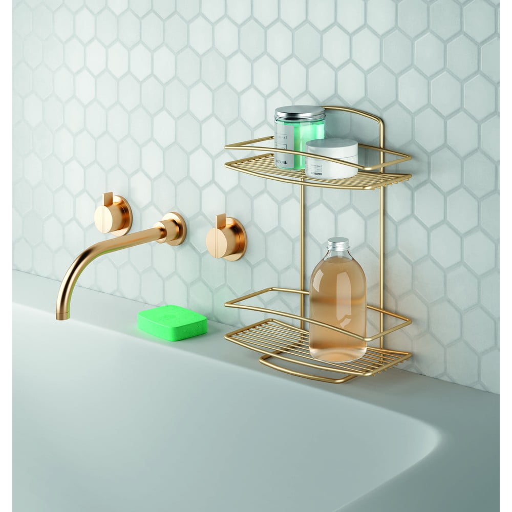 Ocelová koupelnová polička ve zlaté barvě Onda – Metaltex - Obrázek 2