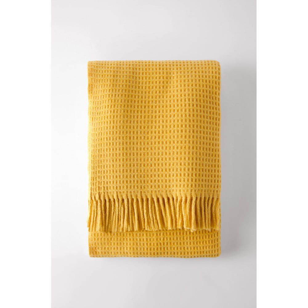 Žlutý pléd s vaflovým vzorem Euromant Waffle, 140 x 180 cm Žlutý pléd s vaflovým vzorem Euromant Waffle, 140 x 180 cm