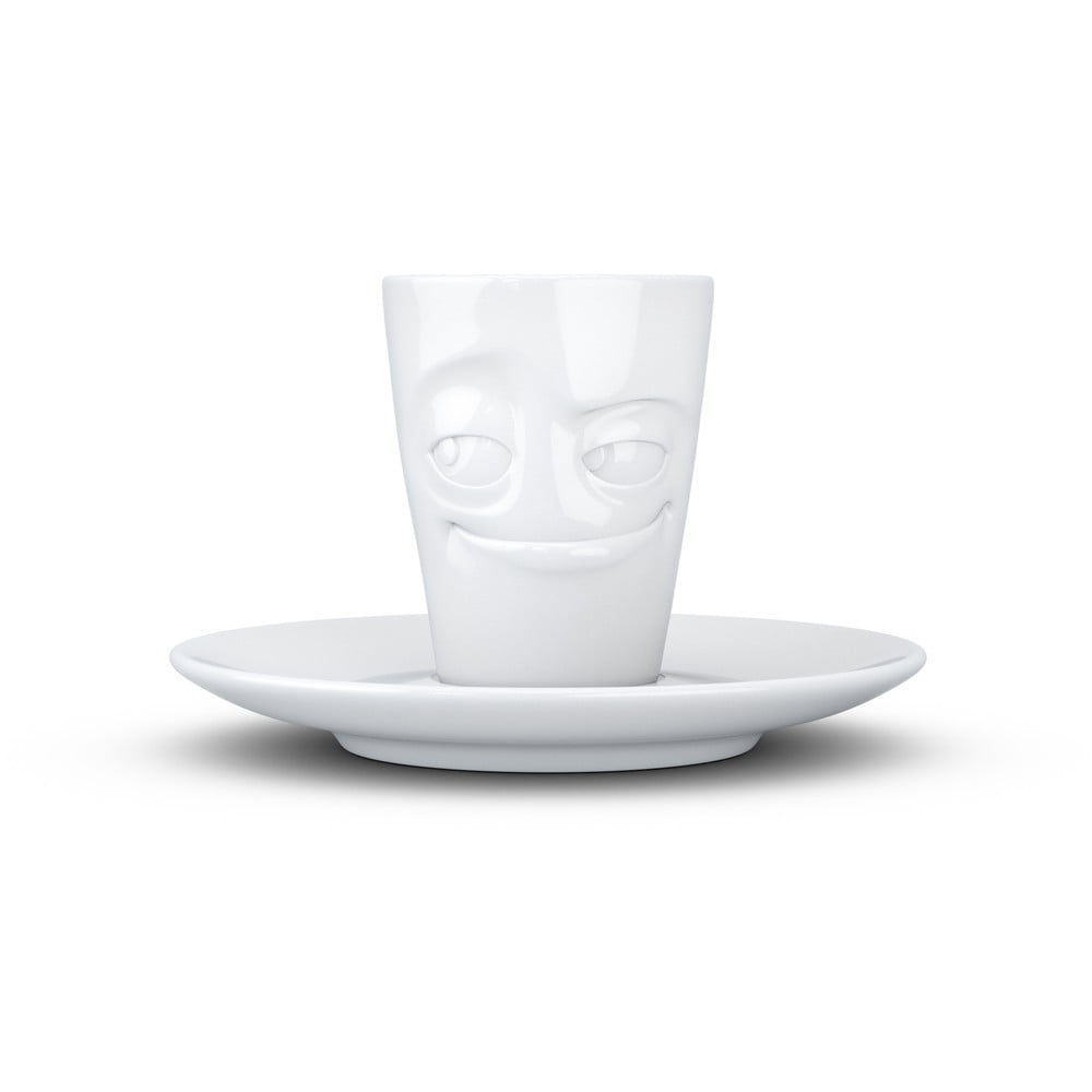 Bílý usměvavý porcelánový šálek na espresso s podšálkem 58products, objem 80 ml Bílý usměvavý porcelánový šálek na espresso s podšálkem 58products, objem 80 ml
