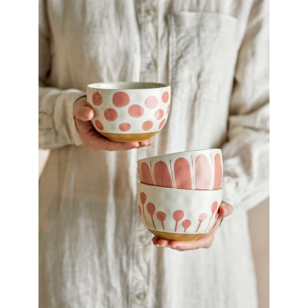Misky v sadě 3 ks z kameniny v lososové barvě/krémové 500 ml Linora – Bloomingville - Obrázek 2