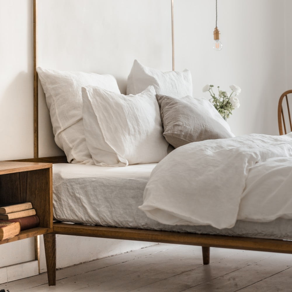 Bílé napínací prostěradlo s příměsí lnu 180×200 cm – Linen Tales Bílé napínací prostěradlo s příměsí lnu 180×200 cm – Linen Tales