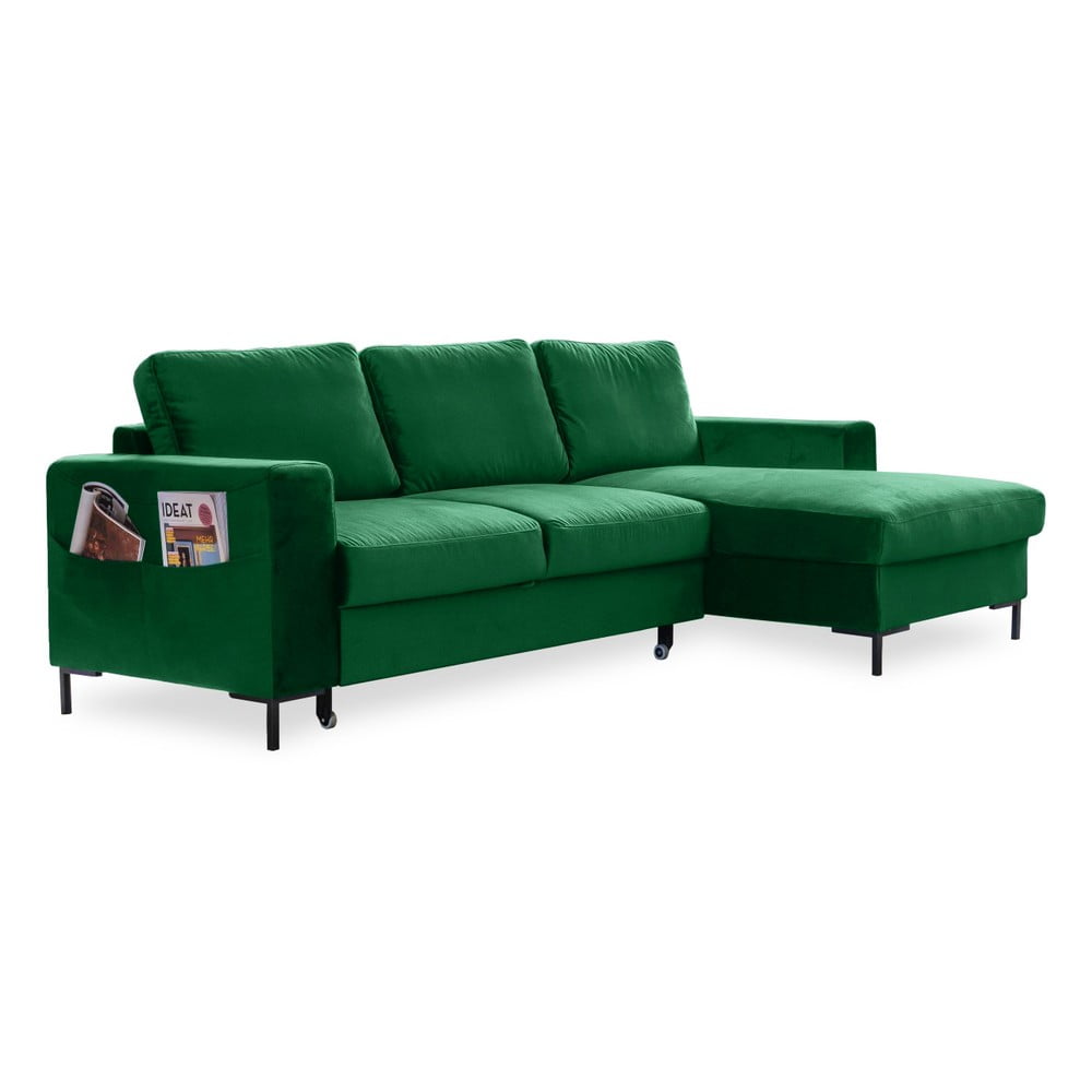 Zelená sametová rozkládací rohová pohovka Miuform Lofty Lilly, pravý roh Zelená sametová rozkládací rohová pohovka Miuform Lofty Lilly, pravý roh