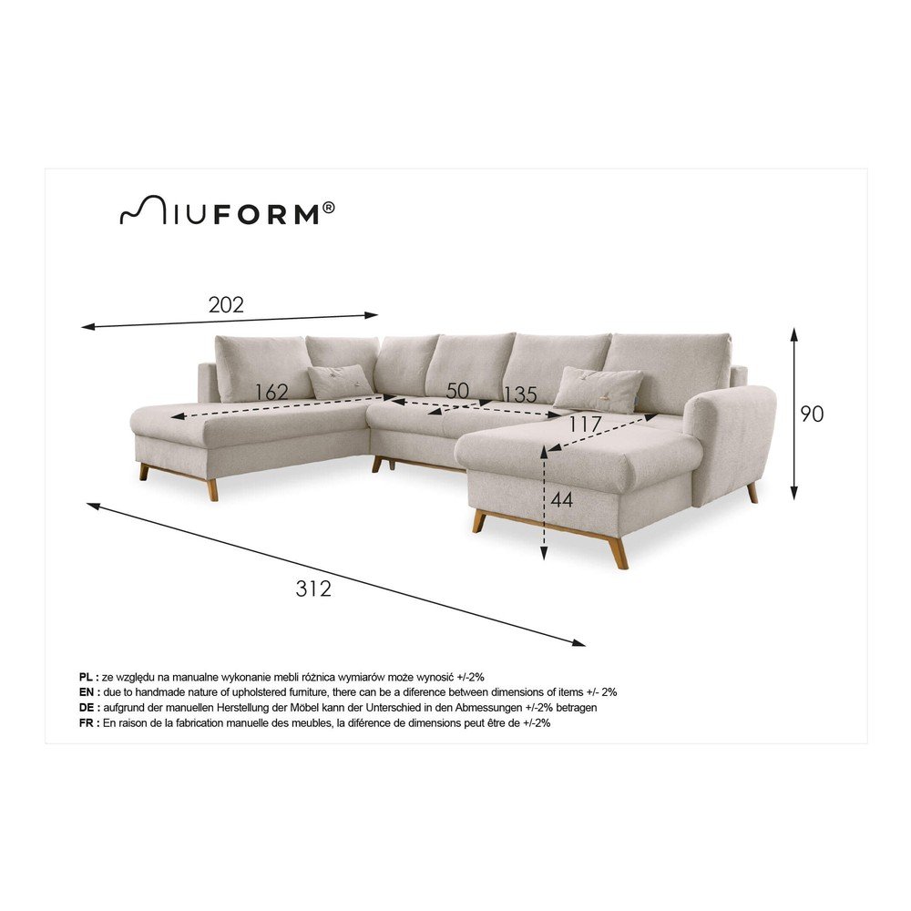 Světle šedá rozkládací pohovka do "U" Miuform Scandic Lagom, levý roh - Obrázek 2
