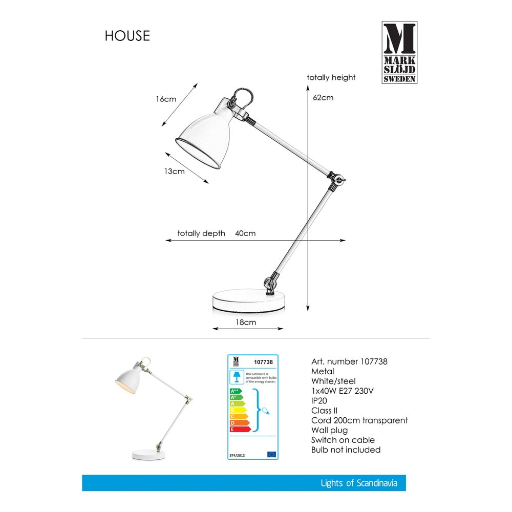 Bílá stolní lampa Markslöjd House Table White - Obrázek 2