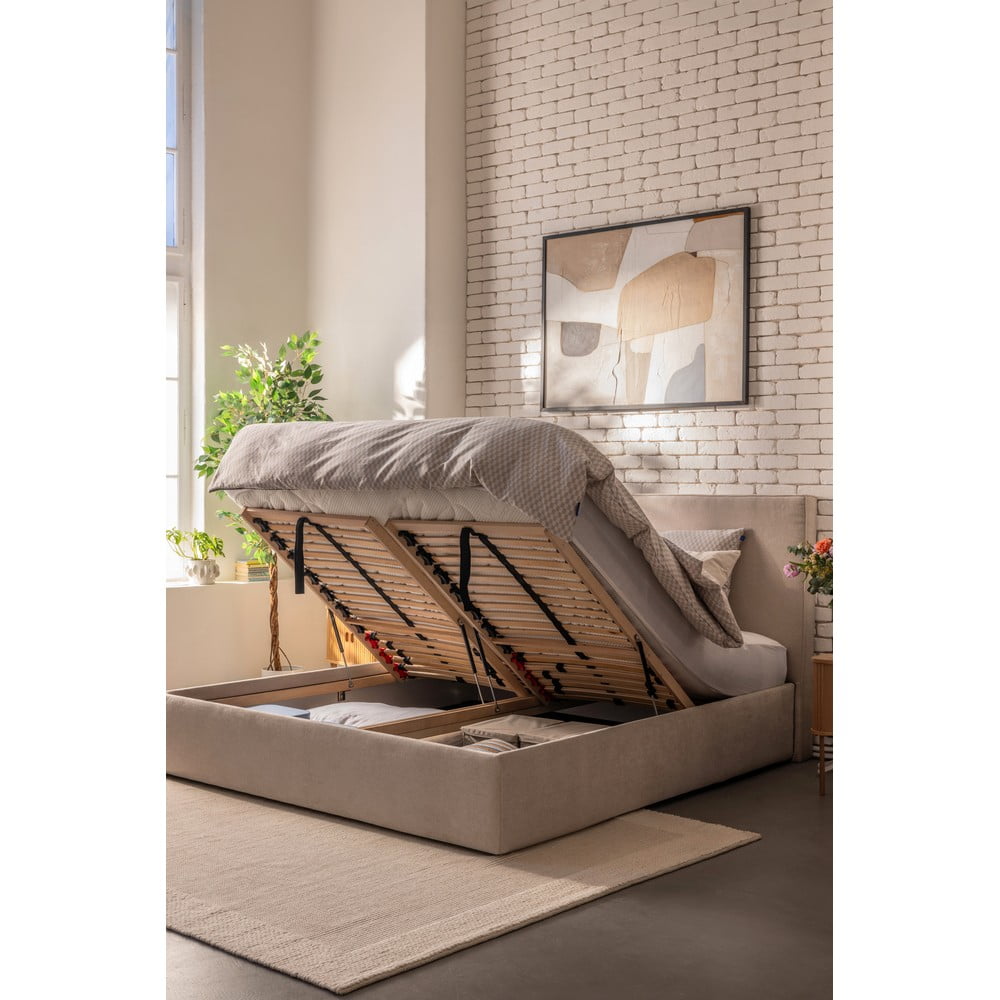 Čalouněná dvoulůžková postel taupe s úložným prostorem s roštem 160x200 cm Thessa Pillow – Bonami Selection - Obrázek 2