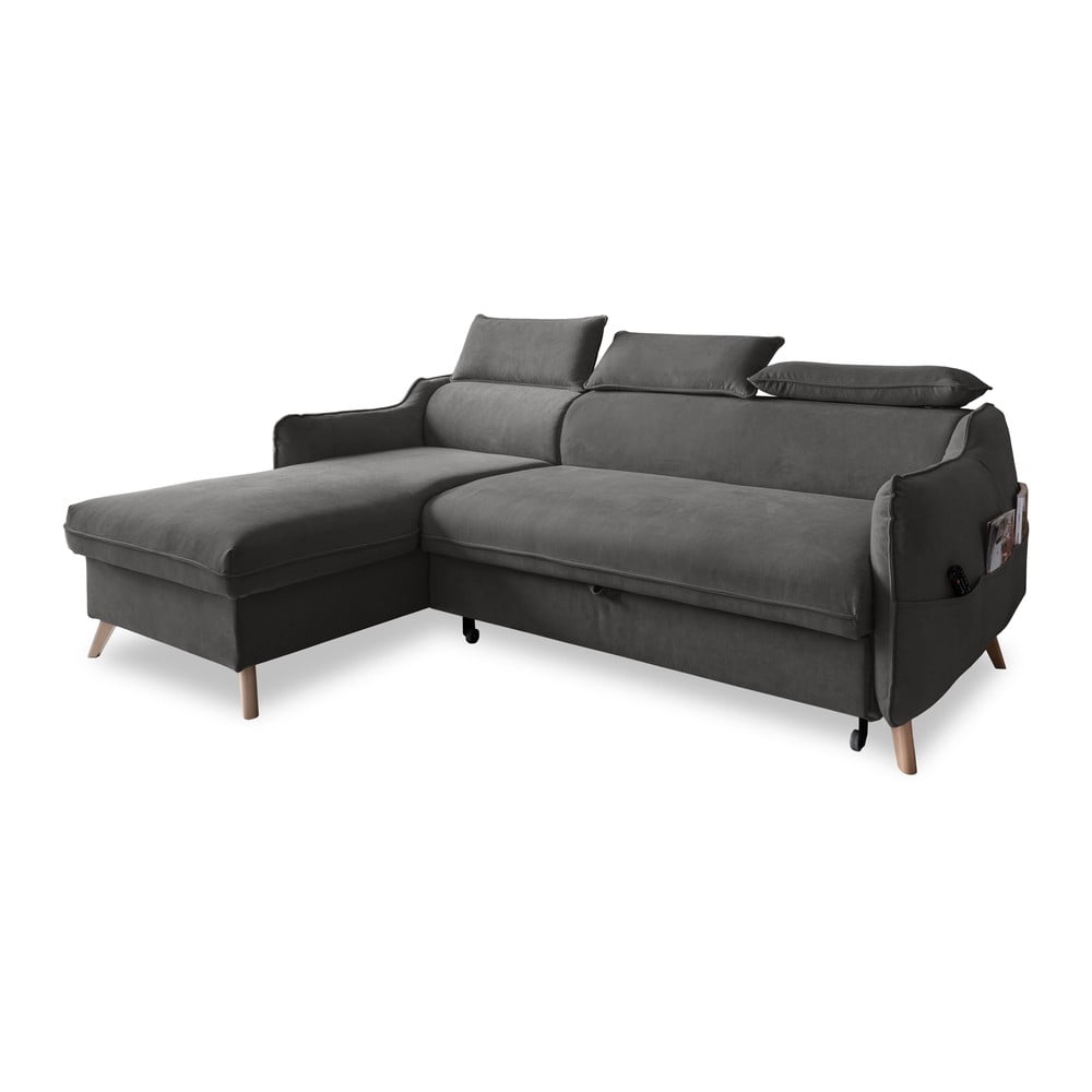 Tmavě šedá sametová rozkládací rohová pohovka (levý roh) Sweet Harmony – Miuform Tmavě šedá sametová rozkládací rohová pohovka (levý roh) Sweet Harmony – Miuform