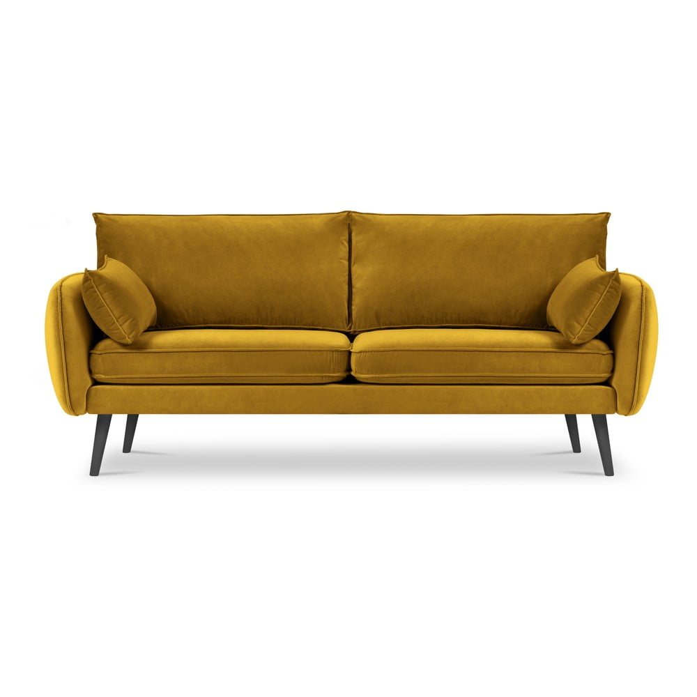 Žlutá sametová pohovka s černými nohami Kooko Home Lento, 198 cm Žlutá sametová pohovka s černými nohami Kooko Home Lento, 198 cm