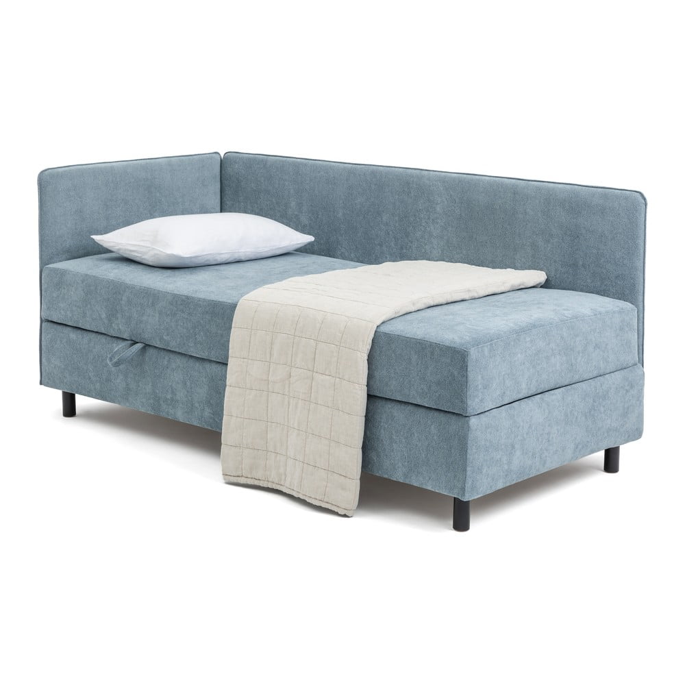 Modrá čalouněná jednolůžková postel s úložným prostorem s matrací 90×200 cm Avela – Bonami Selection Modrá čalouněná jednolůžková postel s úložným prostorem s matrací 90×200 cm Avela – Bonami Selection