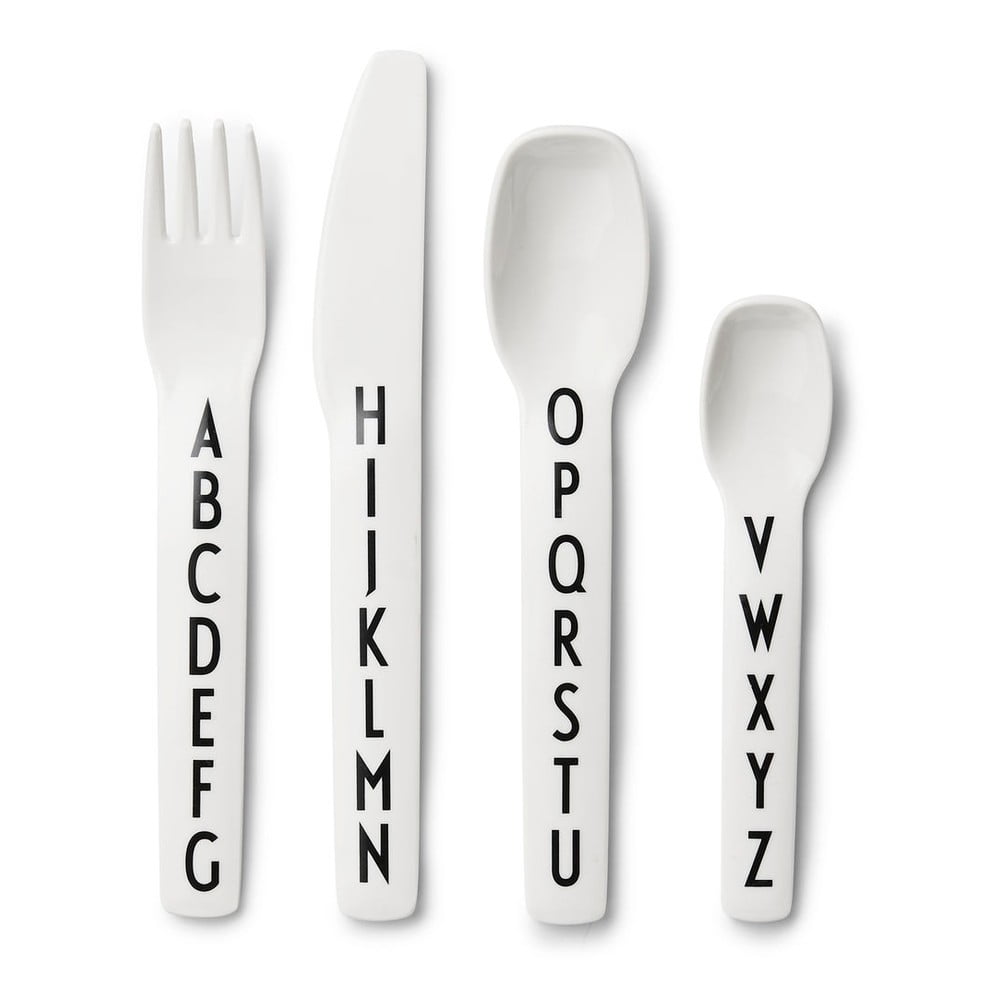 4dílná sada bílých dětských příborů Design Letters 4dílná sada bílých dětských příborů Design Letters