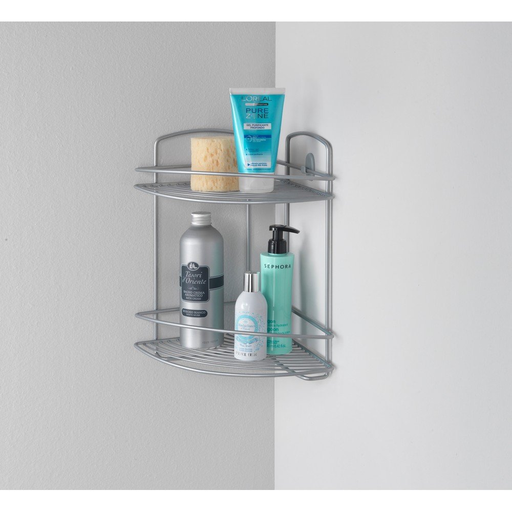 Rohová nástěnná ocelová koupelnová polička ve stříbrné barvě - Metaltex - Obrázek 2
