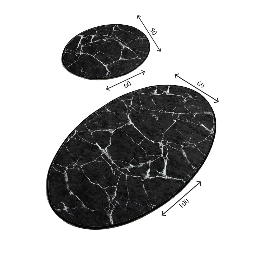 Sada 2 černých oválných koupelnových předložek Foutastic Marble - Obrázek 2