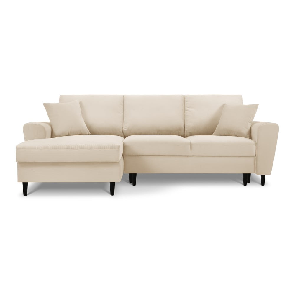 Béžová manšestrová rozkládací rohová pohovka Micadoni Home Moghan, levý roh Béžová manšestrová rozkládací rohová pohovka Micadoni Home Moghan, levý roh