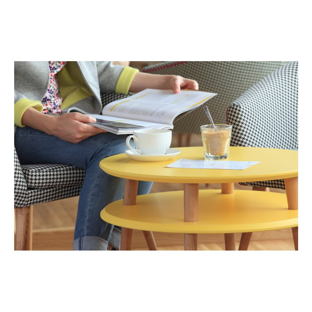 Bílý konferenční stolek s přírodními nohami Ragaba UFO, Ø 70 cm - Obrázek 2