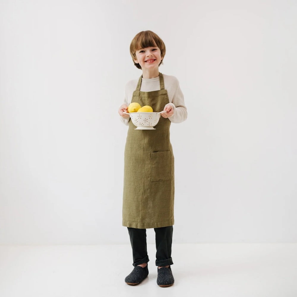 Dětská tmavě zelená lněná zástěra Linen Tales Regular, 67 x 57 cm - Obrázek 2