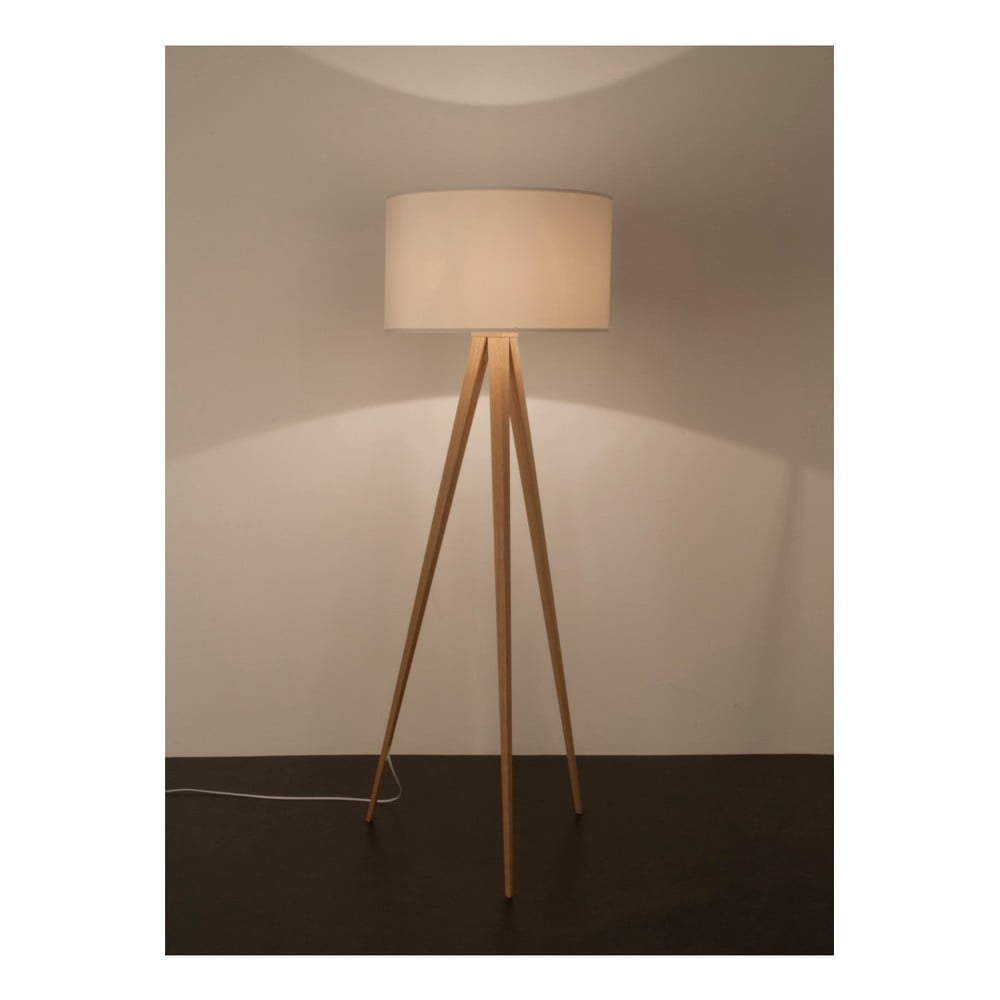Bílá stojací lampa Zuiver Tripod Wood, ø 50 cm - Obrázek 2