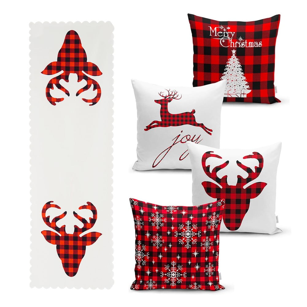 Sada 4 vánočních povlaků na polštář a běhounu na stůl Minimalist Cushion Covers Christmas Tartan Sada 4 vánočních povlaků na polštář a běhounu na stůl Minimalist Cushion Covers Christmas Tartan
