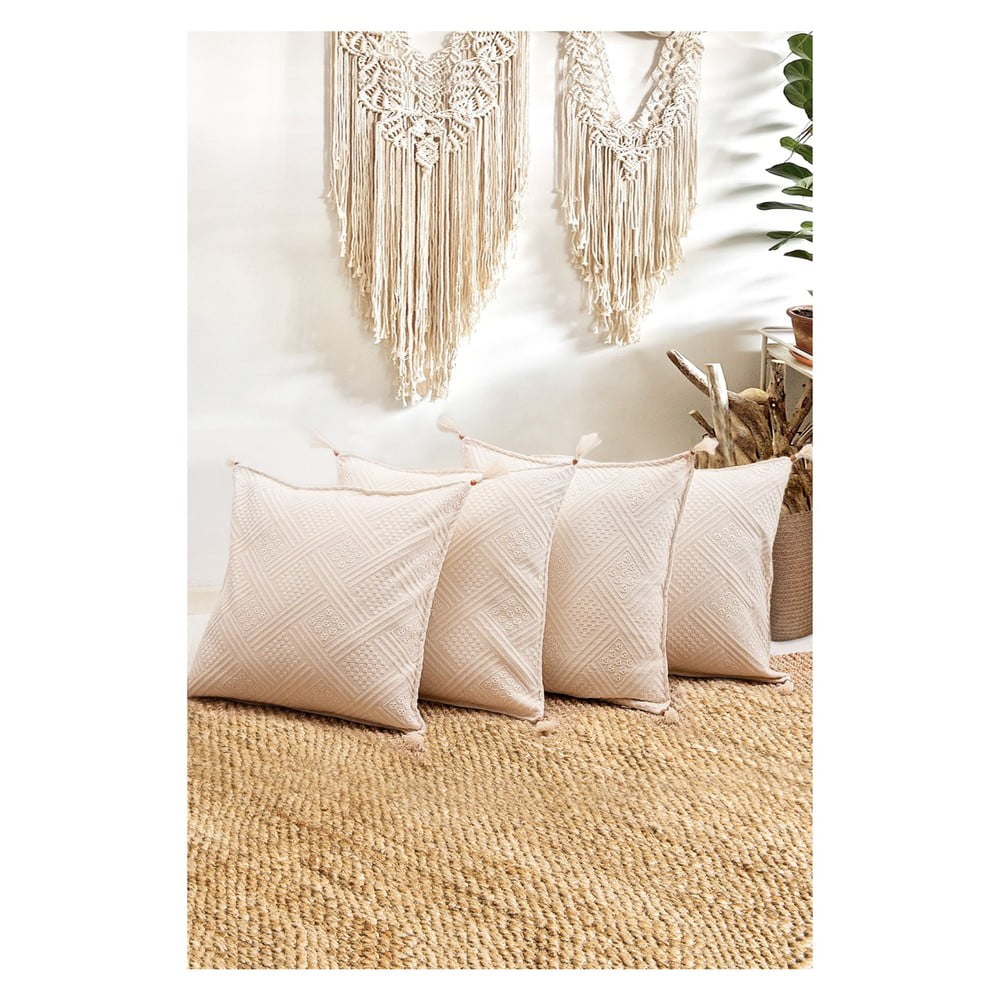 Povlaky na polštáře v sadě 4 ks z bio bavlny 43×43 cm Natural – Mila Home Povlaky na polštáře v sadě 4 ks z bio bavlny 43×43 cm Natural – Mila Home