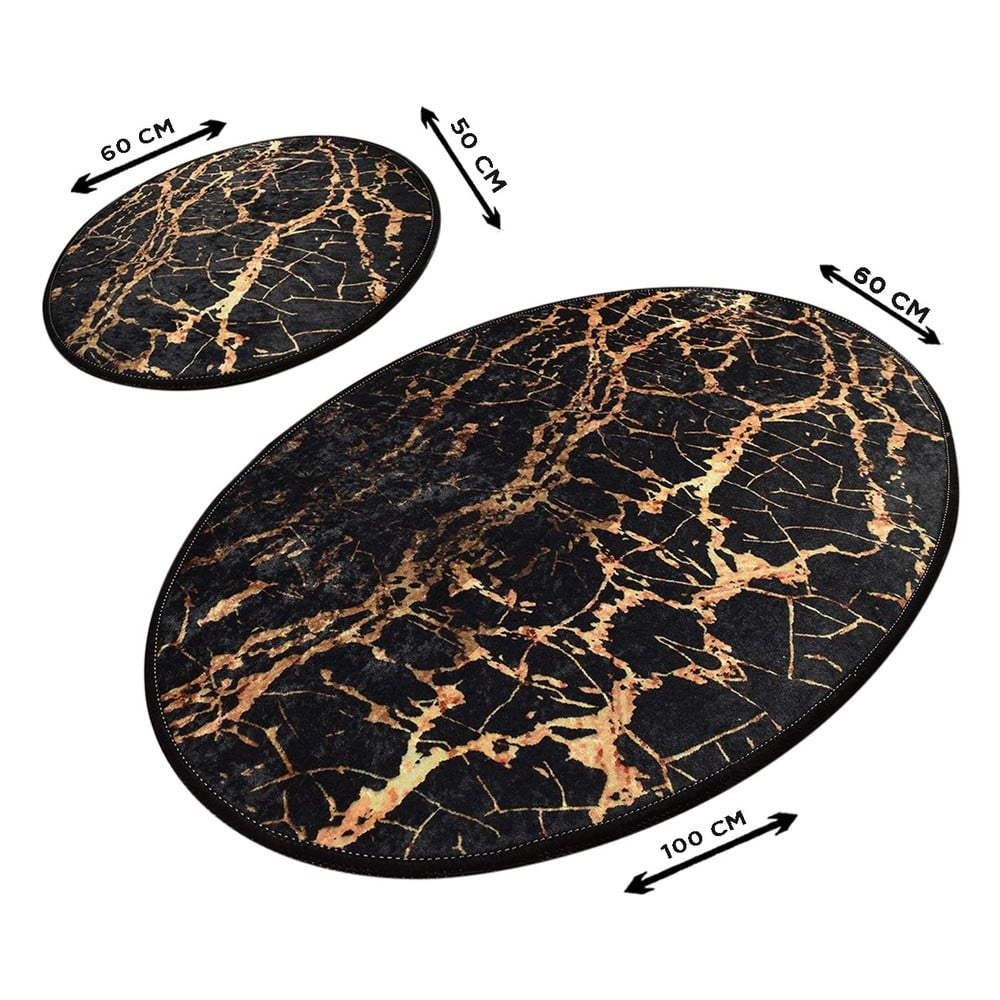 Sada 2 černých oválných koupelnových předložek Foutastic Gold Marble - Obrázek 2