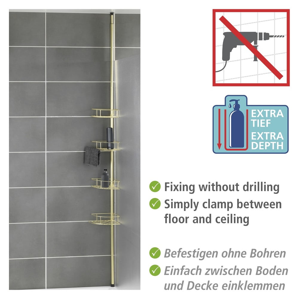 Rohová teleskopická koupelnová polička z nerezové oceli ve zlaté barvě Dolcedo – Wenko - Obrázek 2