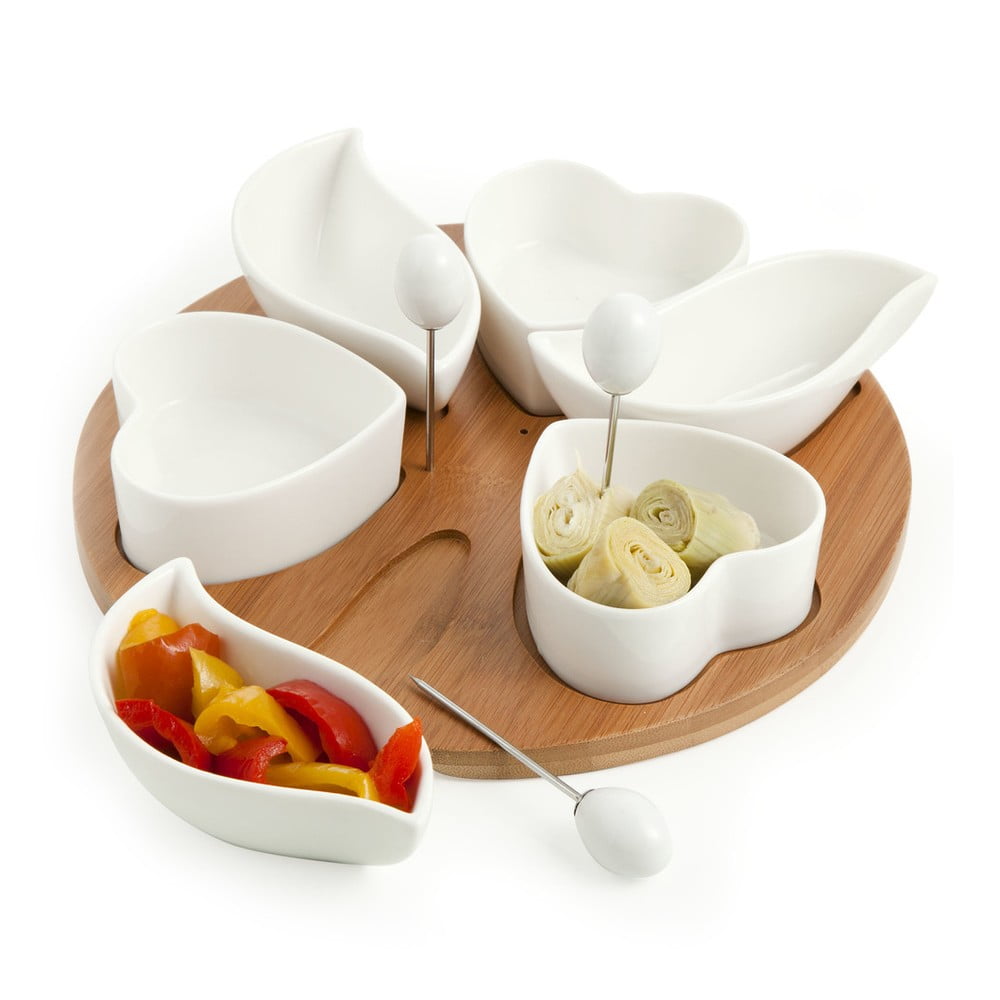 Sada 6 servírovacích misek s bambusovým podnosem a napichovátkem Brandani Hors Sada 6 servírovacích misek s bambusovým podnosem a napichovátkem Brandani Hors