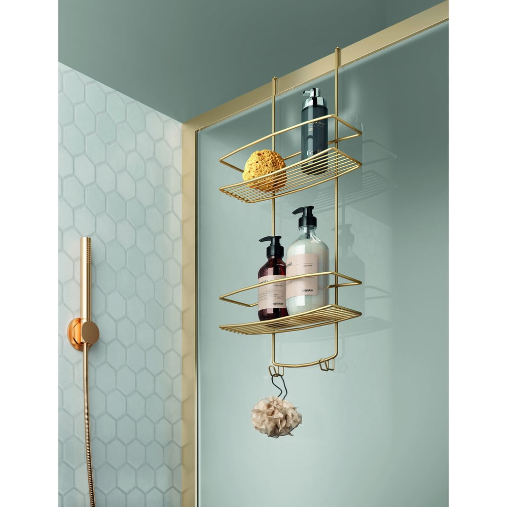 Závěsná ocelová koupelnová polička ve zlaté barvě Onda – Metaltex - Obrázek 2