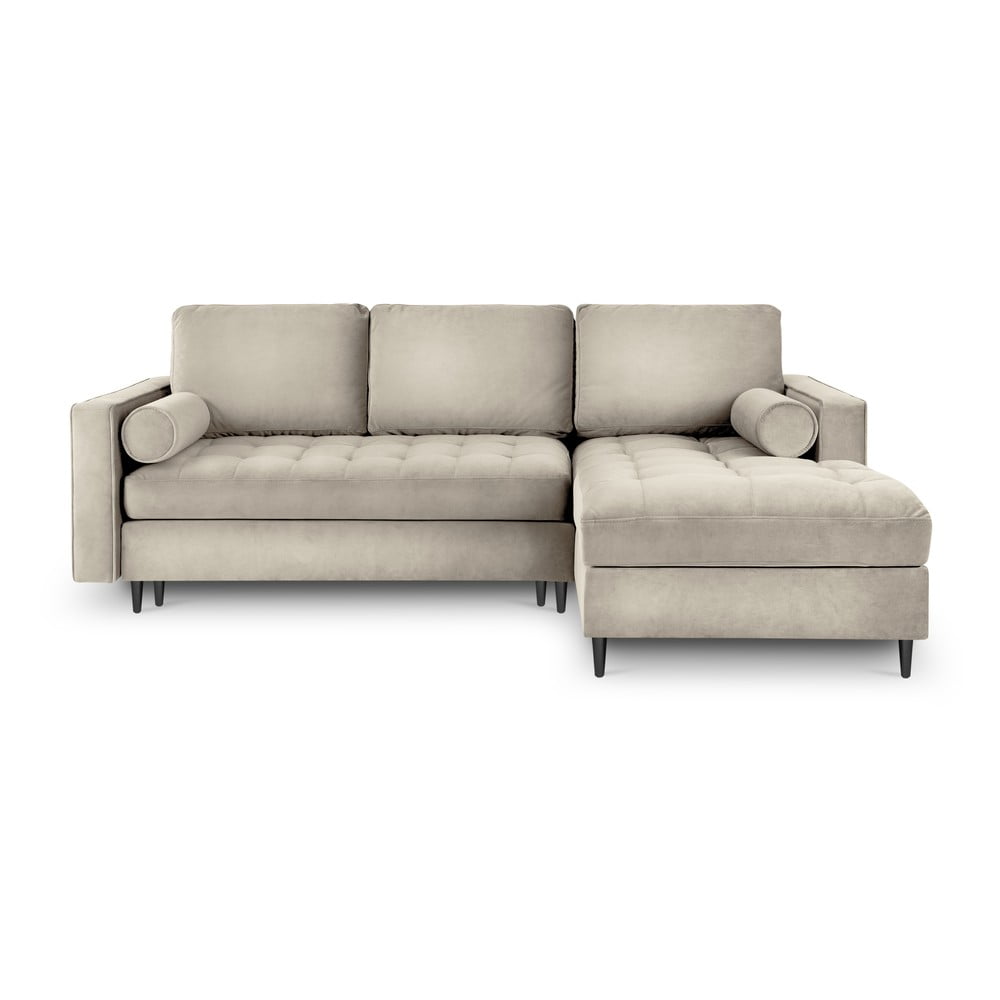 Béžová sametová rozkládací rohová pohovka Milo Casa Santo, pravý roh Béžová sametová rozkládací rohová pohovka Milo Casa Santo, pravý roh