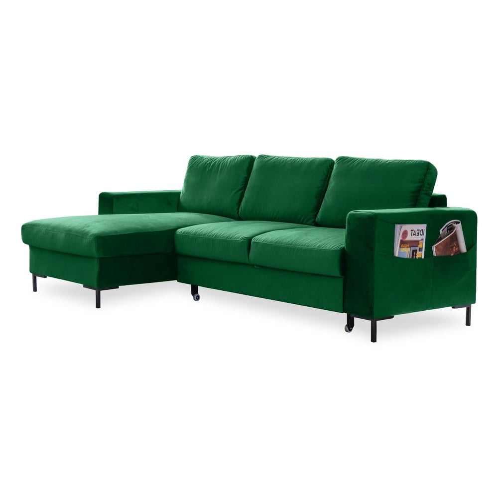 Zelená sametová rozkládací rohová pohovka Miuform Lofty Lilly, levý roh Zelená sametová rozkládací rohová pohovka Miuform Lofty Lilly, levý roh