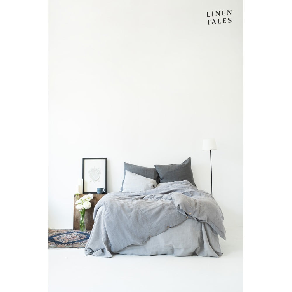 Světle šedé napínací lněné prostěradlo 160x200 cm Light Grey – Linen Tales - Obrázek 2