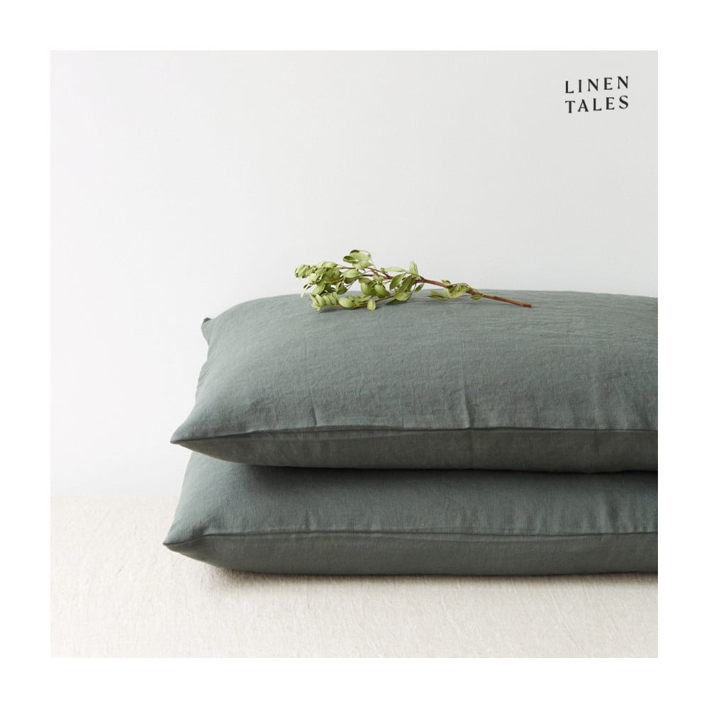 Lněný povlak na polštář 80×80 cm Forest Green – Linen Tales Lněný povlak na polštář 80×80 cm Forest Green – Linen Tales
