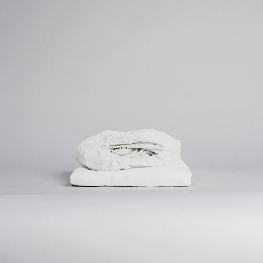 Bílé napínací prostěradlo s příměsí lnu 180x200 cm – Linen Tales - Obrázek 2