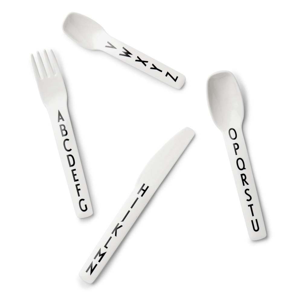 4dílná sada bílých dětských příborů Design Letters - Obrázek 2