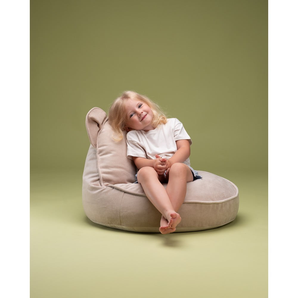 Béžový sametový dětský sedací vak Bear – Wigiwama - Obrázek 2